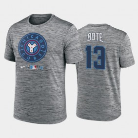 #13 David Bote 2021 City Connect Anthracite Men's Practice Chicago Cubs T-Shirt