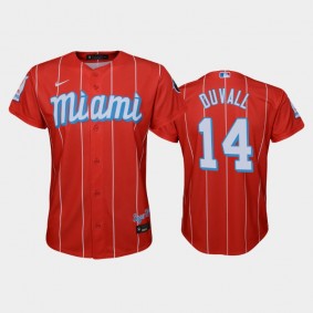 Youth #14 Adam Duvall Nike 2021 City Connect Marlins Replica Jersey Red