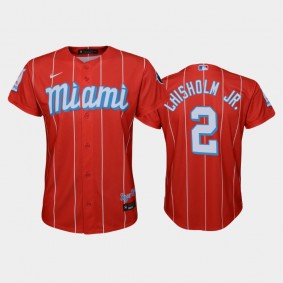 Youth #2 Jazz Chisholm Jr. Nike 2021 City Connect Marlins Replica Jersey Red