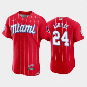 2021 City Connect Authentic Red Marlins #24 Jesus Aguilar Jersey