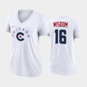 2021 City Connect Chicago Cubs #16 Patrick Wisdom Tri-Blend White T-Shirt