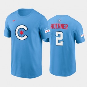 2021 City Connect Cubs #2 Nico Hoerner Graphic Light Blue T-Shirt