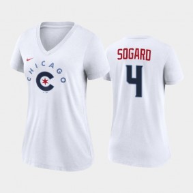 2021 City Connect Chicago Cubs #4 Eric Sogard Tri-Blend White T-Shirt