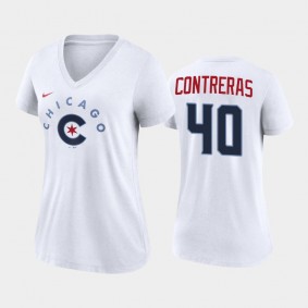 2021 City Connect Chicago Cubs #40 Willson Contreras Tri-Blend White T-Shirt