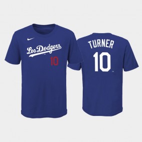 2021 City Connect Dodgers #10 Justin Turner Name & Number Royal Youth T-Shirt