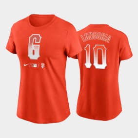 2021 City Connect San Francisco Giants #10 Evan Longoria Wordmark Orange T-Shirt