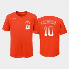 2021 City Connect San Francisco Giants #10 Evan Longoria Wordmark Orange Youth T-Shirt