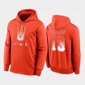 2021 City Connect San Francisco Giants #13 Austin Slater Therma Pullover Orange Hoodie