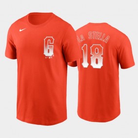 2021 City Connect San Francisco Giants #18 Tommy La Stella Name & Number Orange T-Shirt