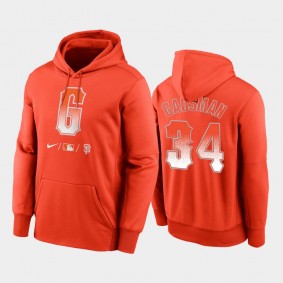 2021 City Connect San Francisco Giants #34 Kevin Gausman Therma Pullover Orange Hoodie