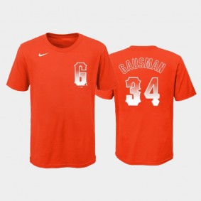 2021 City Connect San Francisco Giants #34 Kevin Gausman Wordmark Orange Youth T-Shirt