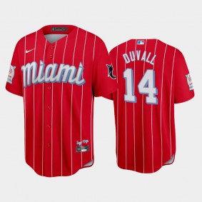 2021 City Connect Marlins #14 Adam Duvall Replica Red Jersey