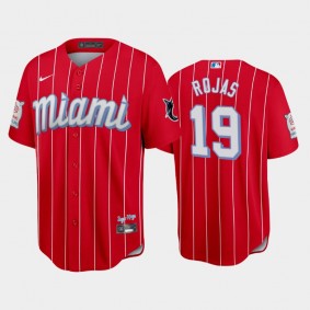 2021 City Connect Marlins #19 Miguel Rojas Replica Red Jersey