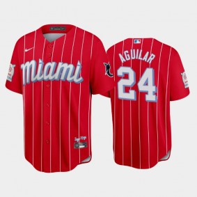 2021 City Connect Marlins #24 Jesus Aguilar Replica Red Jersey