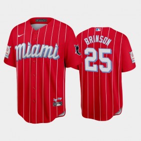 2021 City Connect Marlins #25 Lewis Brinson Replica Red Jersey