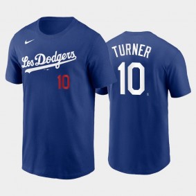 2021 City Connect Dodgers #10 Justin Turner Name & Number T-Shirt Royal