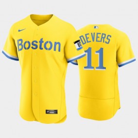 2021 City Connect Boston Red Sox #11 Rafael Devers Authentic Gold Men's Jersey