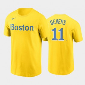 2021 City Connect Boston Red Sox #11 Rafael Devers Name & Number Nike Gold T-Shirt