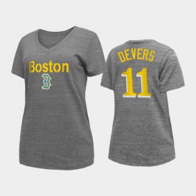 2021 City Connect Boston Red Sox #11 Rafael Devers V-Neck Heathered Gray Women's T-Shirt