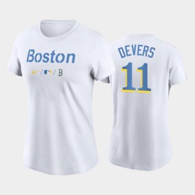 2021 City Connect Boston Red Sox #11 Rafael Devers Wordmark White T-Shirt