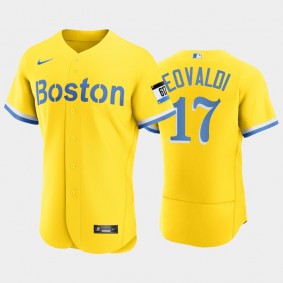 2021 City Connect Boston Red Sox #17 Nathan Eovaldi Authentic Gold Men's Jersey