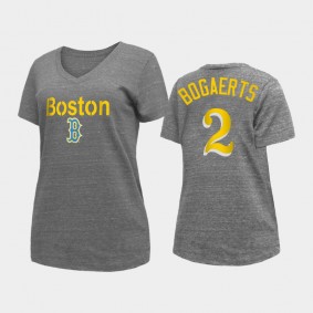 2021 City Connect Boston Red Sox #2 Xander Bogaerts V-Neck Heathered Gray Women's T-Shirt