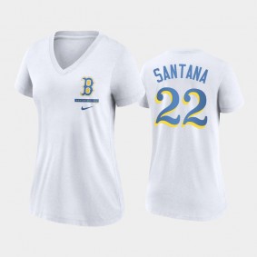 2021 City Connect Boston Red Sox #22 Danny Santana Tri-Blend White T-Shirt