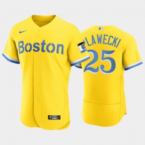 2021 City Connect Boston Red Sox #25 Kevin Plawecki Authentic Gold Men's Jersey