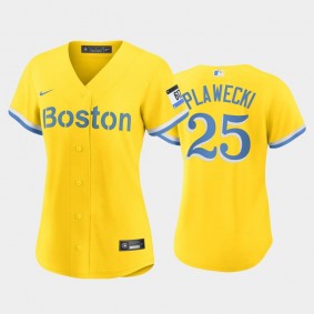 2021 City Connect Boston Red Sox #25 Kevin Plawecki Replica Gold Women's Jersey