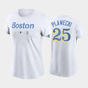 2021 City Connect Boston Red Sox #25 Kevin Plawecki Wordmark White T-Shirt