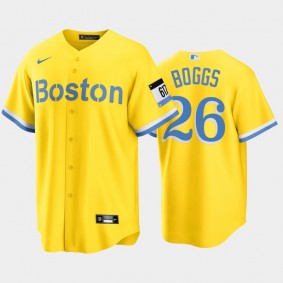 2021 City Connect Boston Red Sox #26 Wade Boggs Replica Gold Men's Jersey