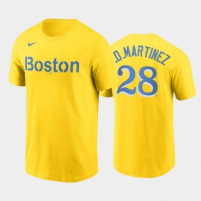 2021 City Connect Boston Red Sox #28 J.D.Martinez Name & Number Nike Gold T-Shirt