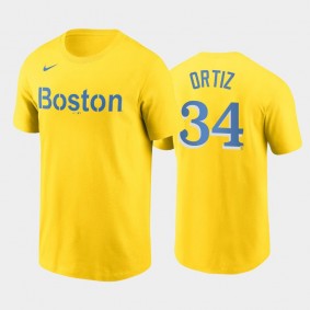 2021 City Connect Boston Red Sox #34 David Ortiz Name & Number Nike Gold T-Shirt