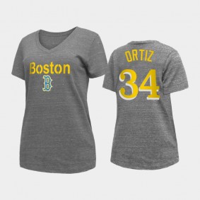 2021 City Connect Boston Red Sox #34 David Ortiz V-Neck Heathered Gray Women's T-Shirt