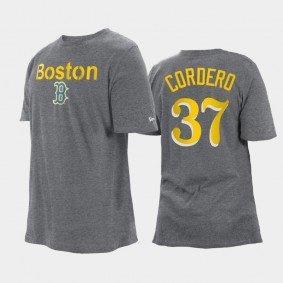 2021 City Connect Boston Red Sox #37 Franchy Cordero Big & Tall Heathered Gray T-Shirt