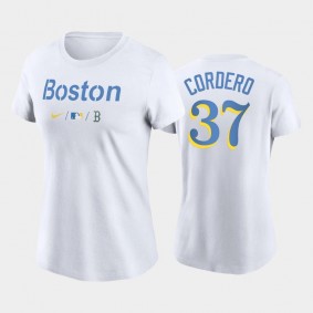 2021 City Connect Boston Red Sox #37 Franchy Cordero Wordmark White T-Shirt