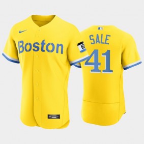 2021 City Connect Boston Red Sox #41 Chris Sale Authentic Gold Men's Jersey