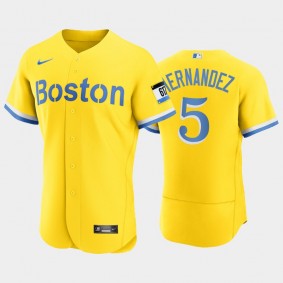 2021 City Connect Boston Red Sox #5 Enrique Hernandez Authentic Gold Men's Jersey