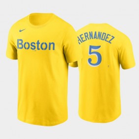 2021 City Connect Boston Red Sox #5 Enrique Hernandez Name & Number Nike Gold T-Shirt