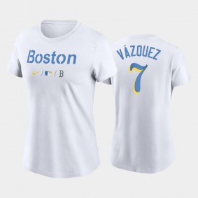 2021 City Connect Boston Red Sox #7 Christian Vazquez Wordmark White T-Shirt