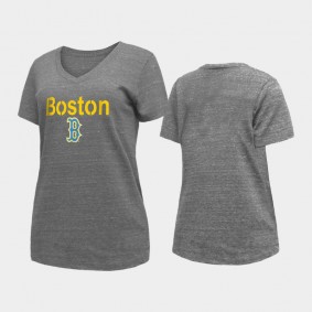 2021 City Connect Boston Red Sox V-Neck Heathered Gray T-Shirt