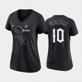 2021 City Connect White Sox #10 Yoan Moncada Tri-Blend Black T-Shirt