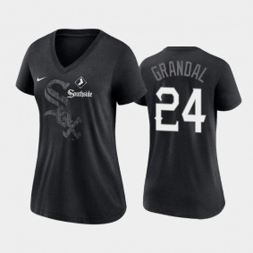 2021 City Connect White Sox #24 Yasmani Grandal Tri-Blend Black T-Shirt