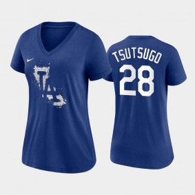 Women's 2021 City Connect Dodgers #28 Yoshi Tsutsugo Tri-Blend Royal T-Shirt