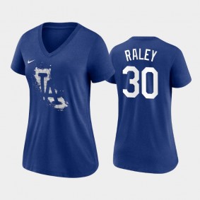 Women's 2021 City Connect Dodgers #30 Luke Raley Tri-Blend Royal T-Shirt