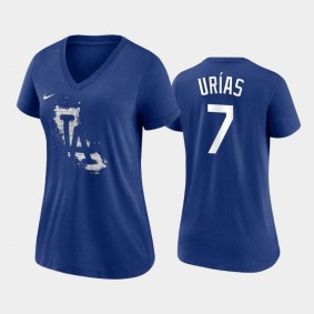 Women's 2021 City Connect Dodgers #7 Julio Urias Tri-Blend Royal T-Shirt