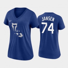 Women's 2021 City Connect Dodgers #74 Kenley Jansen Tri-Blend Royal T-Shirt