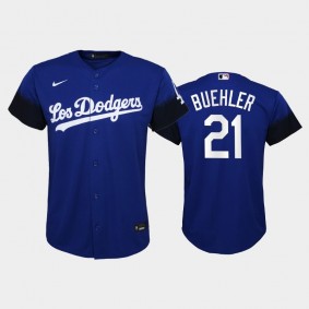 2021 City Connect Dodgers #21 Walker Buehler Replica Royal Youth Jersey