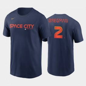 Men's #2 Alex Bregman Houston Astros Navy 2022 City Connect Name & Number T-shirt