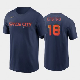 Men's #18 Jason Castro Houston Astros Navy 2022 City Connect Name & Number T-shirt